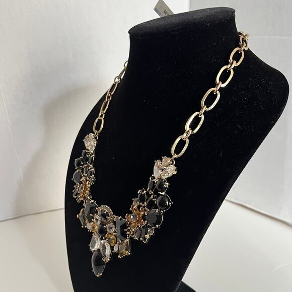 Goldtone Statement Collar Necklace Black Citrine Peridot Fashion Oval Link Glam - Picture 6 of 13